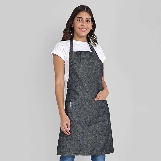 Chef Apron, Recycled Cotton Kitchen Apron with an Adjustable Neck with Long Ties, for cooking, baking