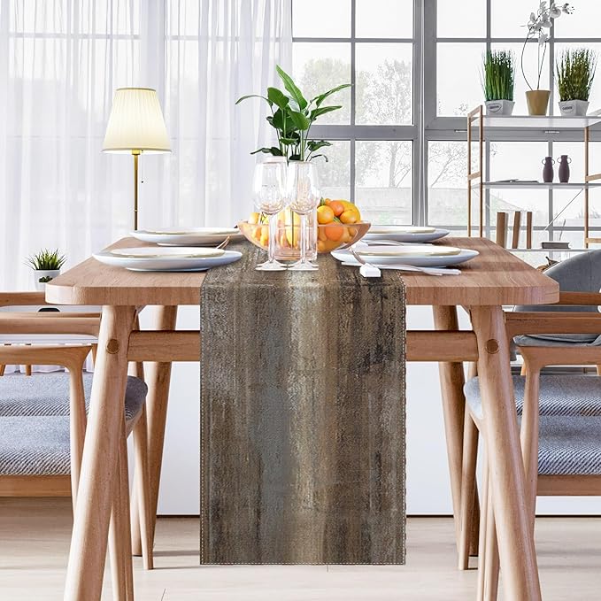 Emvency Farmhouse Table Runner, Abstract Grey and Dark Brown Art Painting for Kitchen Coffee Table Family Dinners Holiday Parties Wedding Events Decor(13x108 inch)
