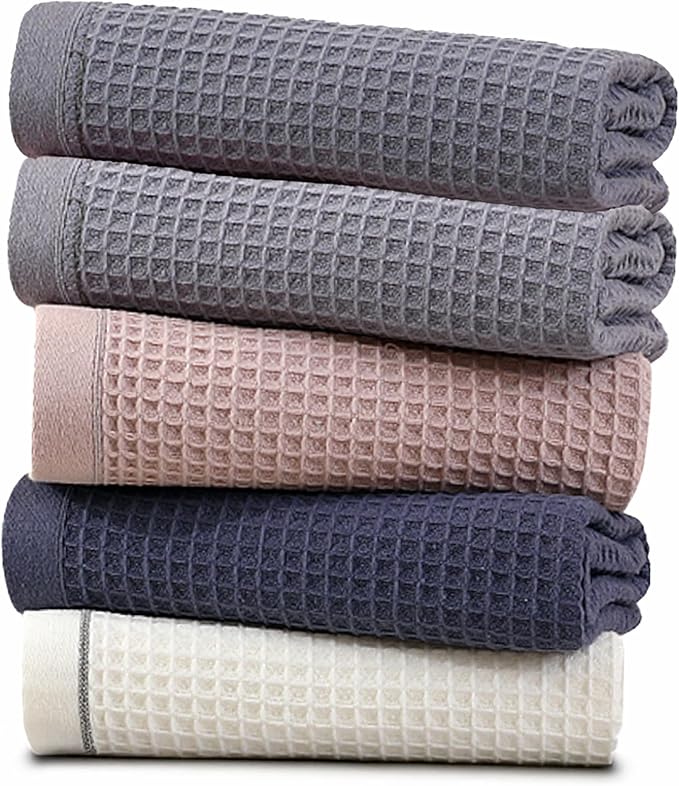 Kitchen Towels and Dishcloths Sets, 14 X 14 Inches, Absorbent Dish Towels for Kitchen, Microfiber Cleaning Cloth, Dish Cloths for Washing Dishes, Waffle Kitchen Towels (Multicolored)