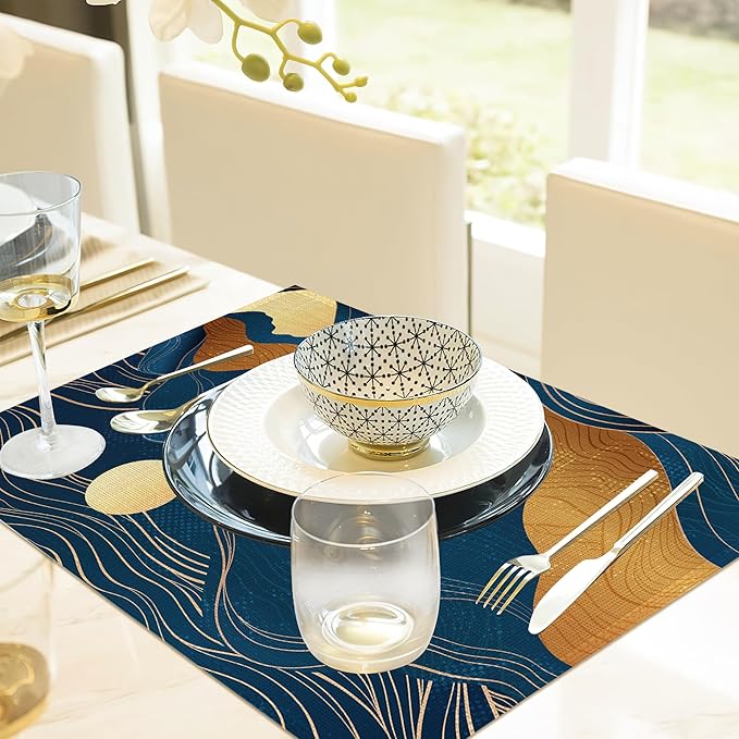 Mountains Sun Nature Scenery Placemats Set of 6, 12x18 Inch Waterproof Stain Resistant Linen Table Placemats Summer Seasonal Farmhouse Kitchen Party Decor Home Decor