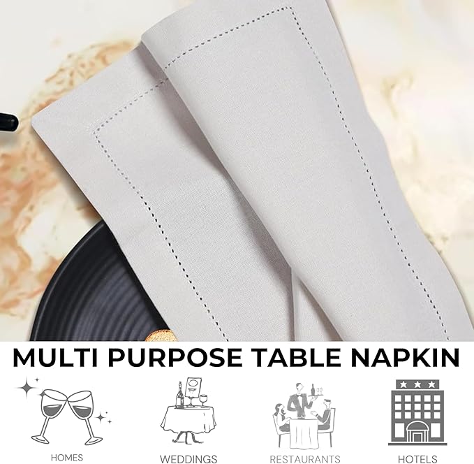 Bedding Craft Cotton Dinner Cloth Napkins Set of 12 – 18x18 Apricot Gelato Moonstruck Hemstitched – Machine Washable Fabric Napkins for Weddings, Baby Showers, Thanksgiving & Gifting