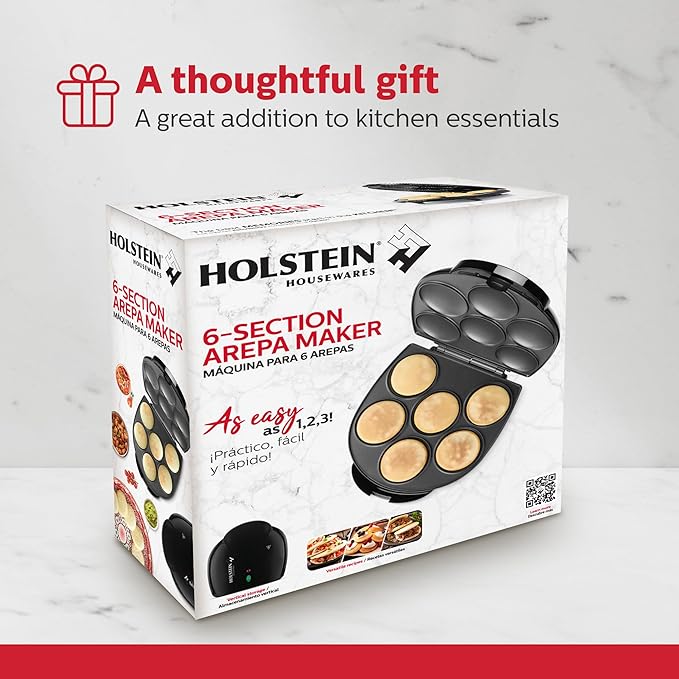 Holstein Housewares Non-Stick 6-Section Multi-Food Maker - Arepas, Mini Pancakes, Corncakes and More - Black,12 Inch