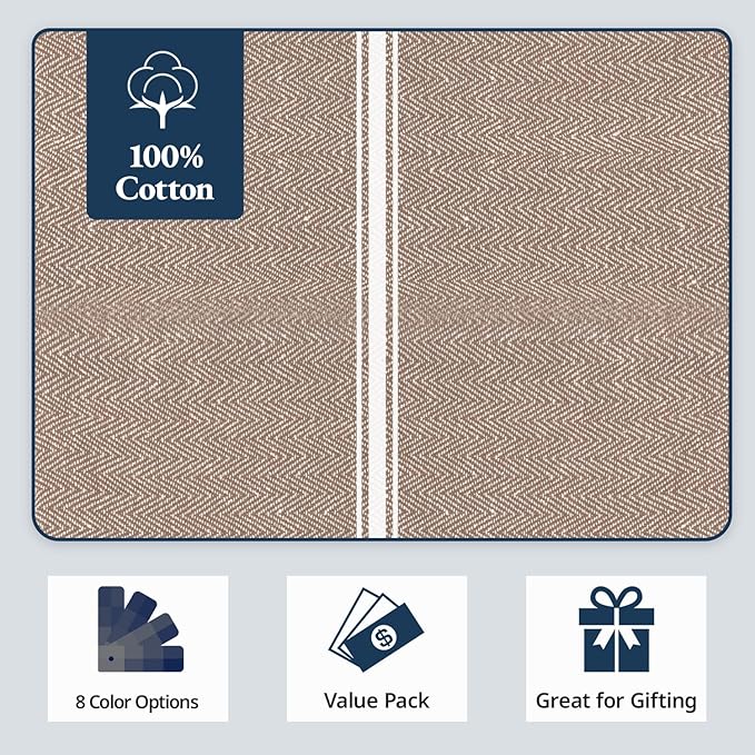 LANE LINEN Kitchen Towels Set - 100% Pure Cotton Dish Towels for Kitchen, Super Absorbent Kitchen Hand Towel, Tea Towels, Soft & Durable Dish Cloths, Pack of 6 – 14”x25”, Beige