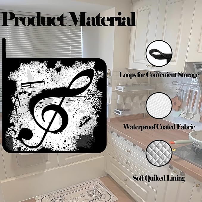Music Notes Pot Holders Set of 2,Kitchen Heat Resistant Potholders for Microwave Cooking Baking Oven and BBQ Gifts for Women
