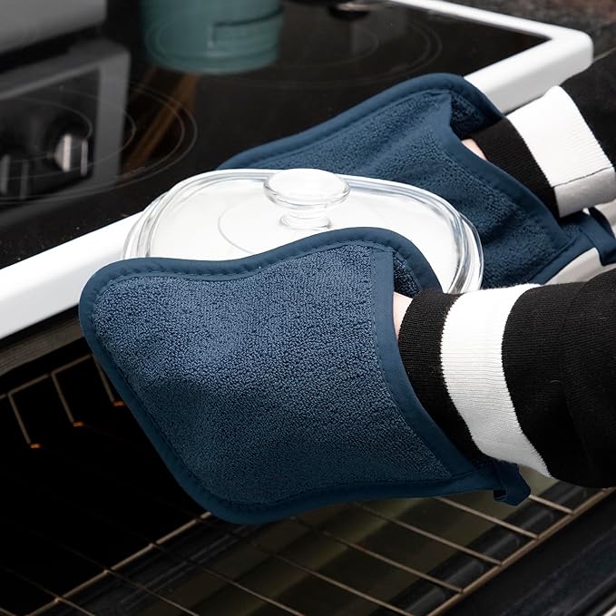 RITZ Terry Pocket Mitt & Hot Pad: Unparalleled Heat Resistant, Durable 100% Cotton – Ergonomically Designed for Optimal Grip – Easy-Care Machine Washable – 4-Pack, Midnight