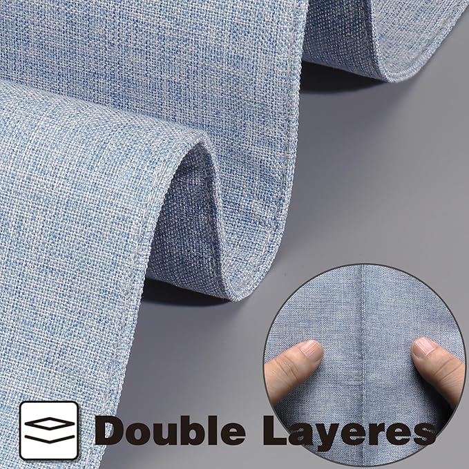 Linen Cloth Double Layers Placemats, Cotton Woven Placemats Set of 6, Kitchen Table Farmhouse Decor Heat Resistant Table Mats, Outdoor Indoor Square Fabric Place Mats Can be Washable (Sky Blue)