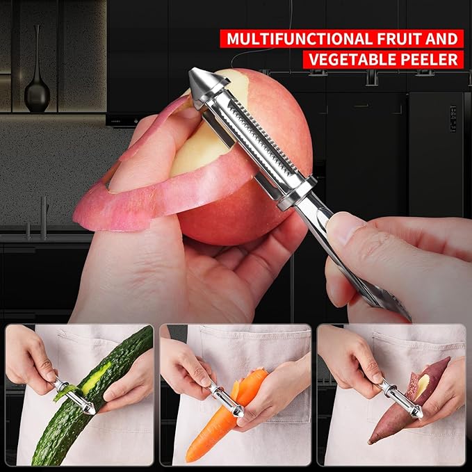MAD SHARK Vegetable Peeler, Potato Peelers, I-Shaped Ultra Sharp Stainless Steel Blades Peelers, Orange Peeler for Kitchen, Veggie, Fruit, Garlic, Carrot, Apple Peeling
