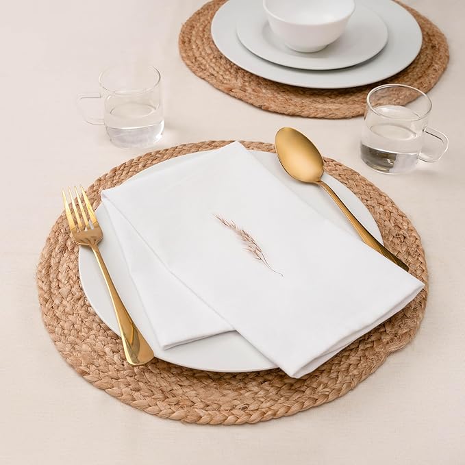 Blue Needles Solid Cloth Napkins Set of 12 White 100% Cotton Dinner Napkins 18x18 inches - Soft, Reusable, Absorbent & Washable Linen, Ideal for Spring Summer Easter Events Parties & Everyday Use