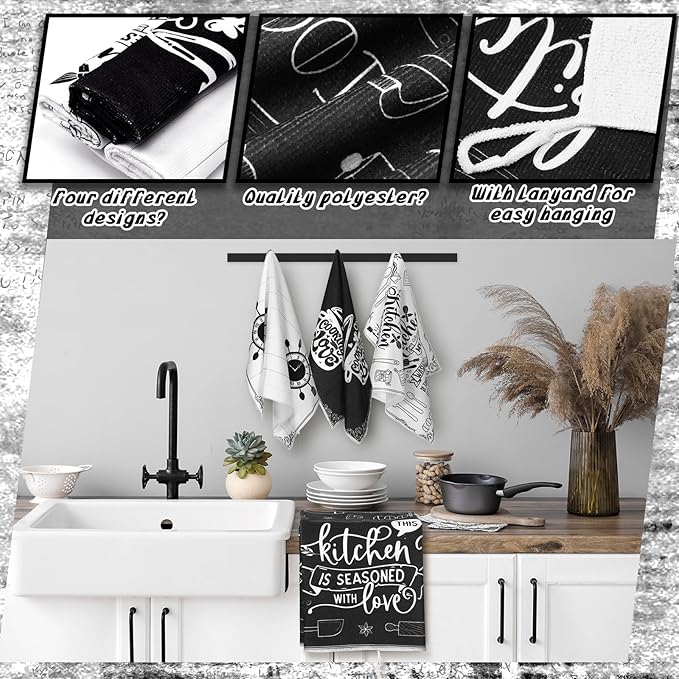 Leinuosen 8 Pcs Cooking Kitchen Decor Accessories Set Farmhouse Towels Oven Mitts Pot Holders Dishcloths Set Kitchen Decorative Absorbent Gloves Potholders for Chef Baking Cooking