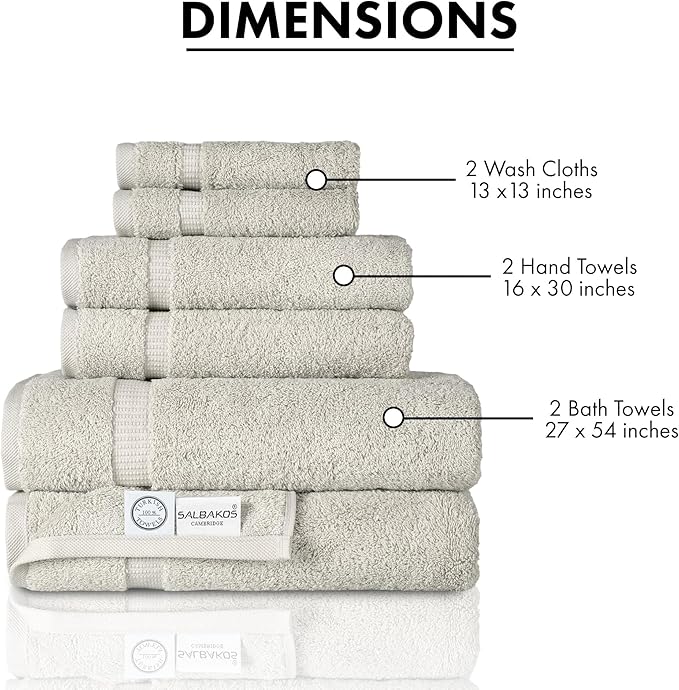SALBAKOS 100% Turkish Cotton Towel Set of 6 Piece Stone | Premium Quality Hotel & Spa Collection 2 Washcloth, 2 Hand, 2 Bath Towel Sets for Bathroom | Made in Turkey (Stone, 6 Piece Towel Set)
