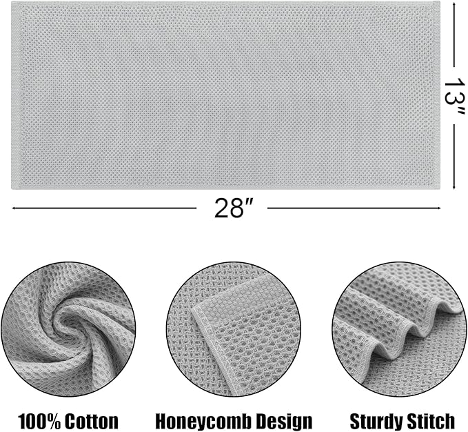 Kitinjoy 100% Cotton Waffle Weave Kitchen Hand Towels (13 x 28 Inches, Light Grey), 8-Pack Super Soft and Absorbent Dish Towels for Drying Dishes