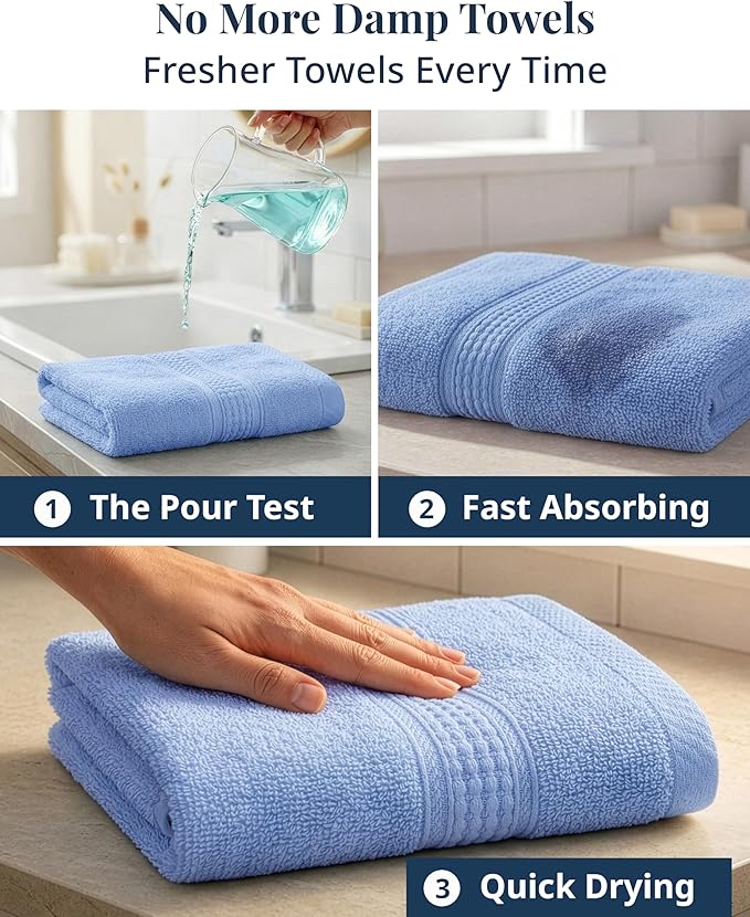 LANE LINEN Bath Hand Towels for Bathroom - Pack of 6 (16" x 28"), 100% Cotton Hand Towel - Soft, Durable, Quick Dry & Highly Absorbent - Hotel Quality Face Towels for Salons & Home Use - Cerulean Blue