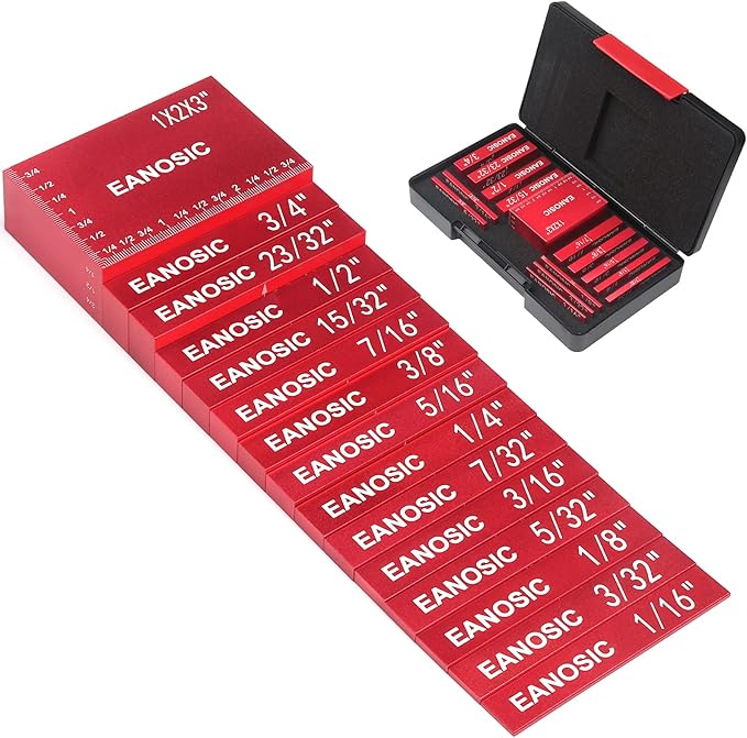 EANOSIC Setup Blocks Height Gauge Set, 15pcs Precision Aluminum Setup Bars for Router and Table Saw Accessories Woodworking Set Up, Bars Include Laser Engraved Size Markings