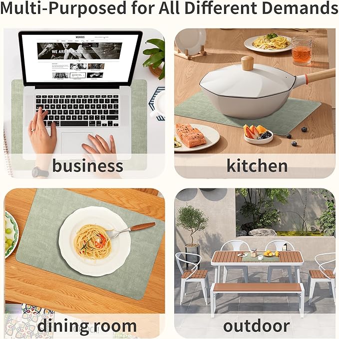 Maxpearl Faux Leather Placemats Set of 4, Waterproof - Wipe Clean - Heat Resistant - Anti Slip Dining Table Place Mats, Suitable for Indoor & Outdoor Use, 17’’×12’’, Sage Green