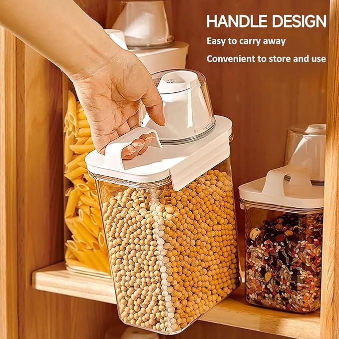 Cereal Container，Rice Storage Dispenser-Airtight Food Storage Organizers BPA-free Plastic Kitchen Pantry Storage Containers food-grade PET material Suitable for rice, grains(2300ml+1800ml)