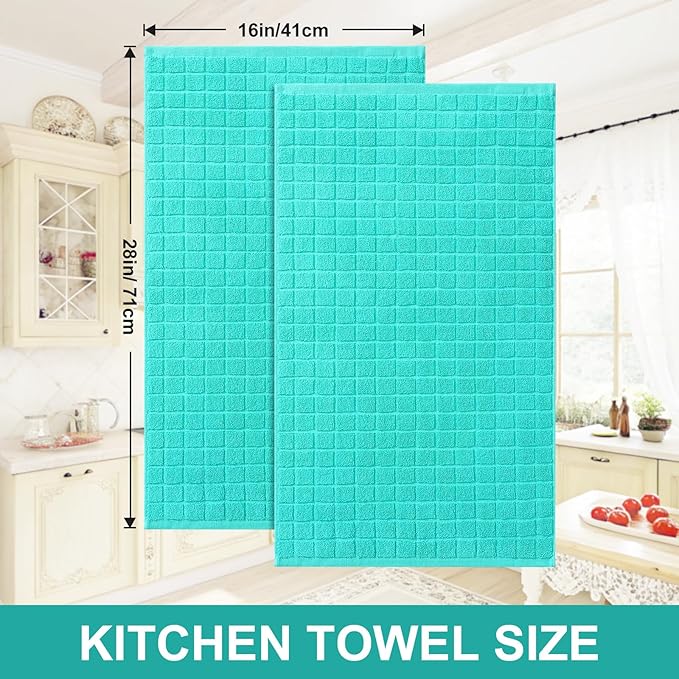 Homaxy Premium Cotton Kitchen Towels 16"x 28", Large Natural Ring Spun 390 GSM Dish Towels, Super Absorbent Terry Kitchen Hand Towels, Soft Tea Towels with Hanging Loop, Pure Aqua Design, 8 Pack