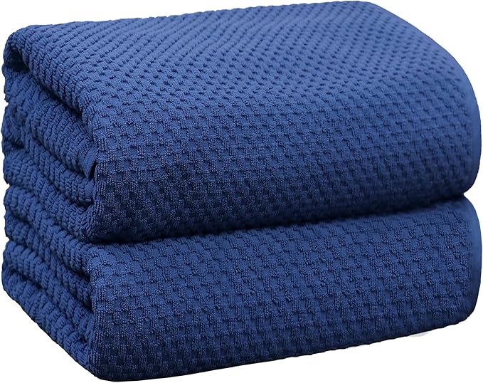 COTTON CRAFT Waffle Bath Sheets - Set of 2 Luxury Euro Spa Waffle Weave Bath Sheet Towels - 100% Ringspun Cotton Bath Sheet - Absorbent Quick Dry Bath Towel Sheet - Oversized 35 x 70 inches - Blue