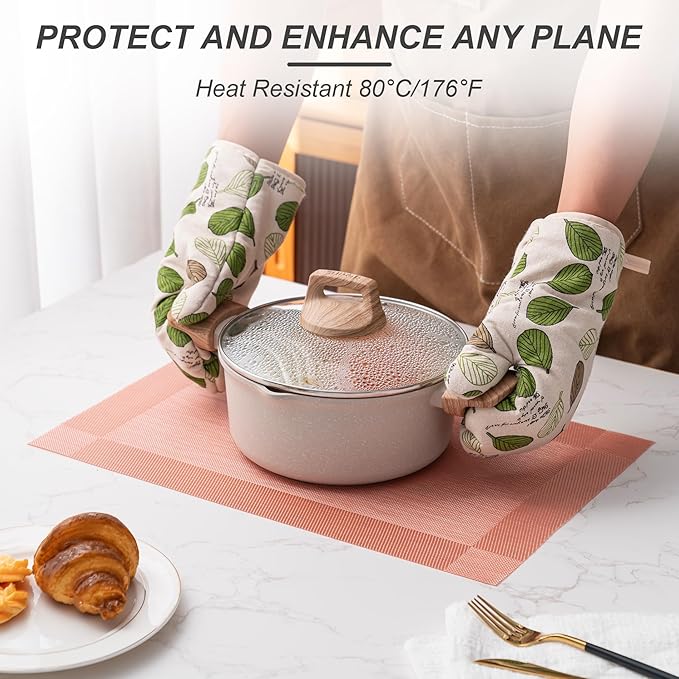 CADONO Placemats Set of 6 Washable Indoor/Outdoor Vinyl Place Mats for Dining Table Durable Non-Slip Heat Resistant PVC Weave Table Mats（Four-Corner-Peachpink）