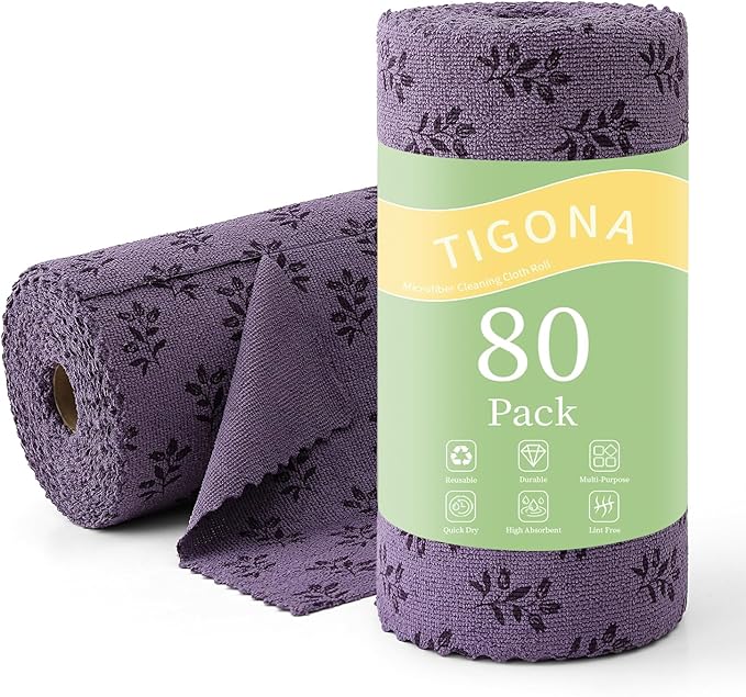 Microfiber Cleaning Cloth Roll,80 Pack Cleaning Towels,Lint Free Rags Paper Towels & Tear Away Reusable Towels,Washable Shop Rags Floral Wipe Cloth,Wash Cloths Dish Rags for Car Kitchen Window