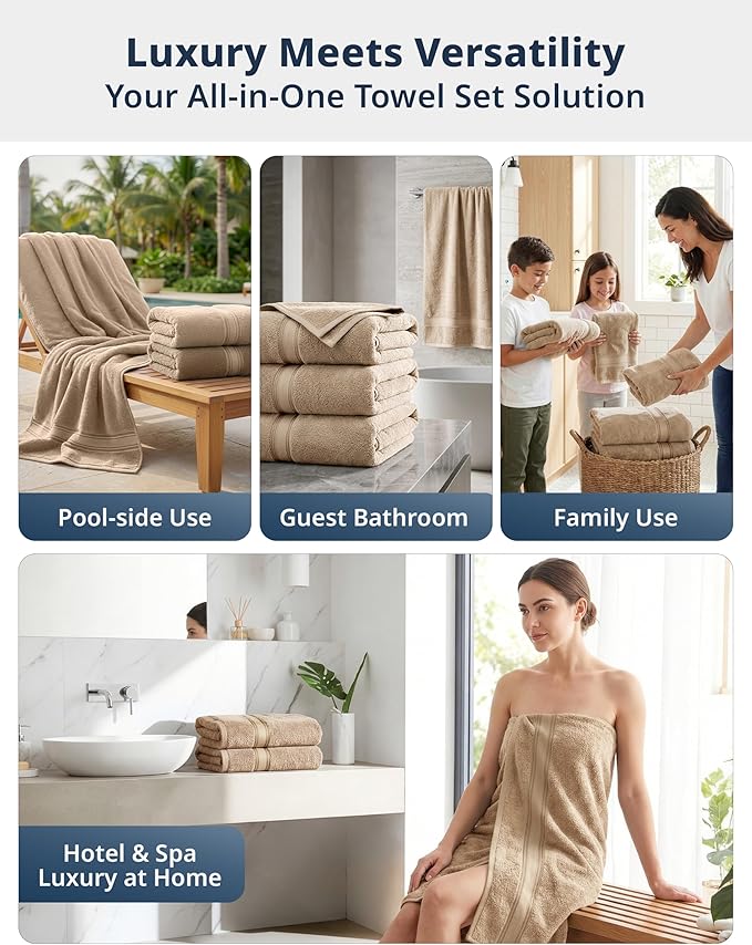 LANE LINEN 100% Cotton Large Bath Towels - Zero Twist – Designed to Last Longer Turkish Towel Sets - Soft, Quick Dry & Super Absorbent - Wrap Yourself in Cloud-Like Comfort After Every Shower - Taupe