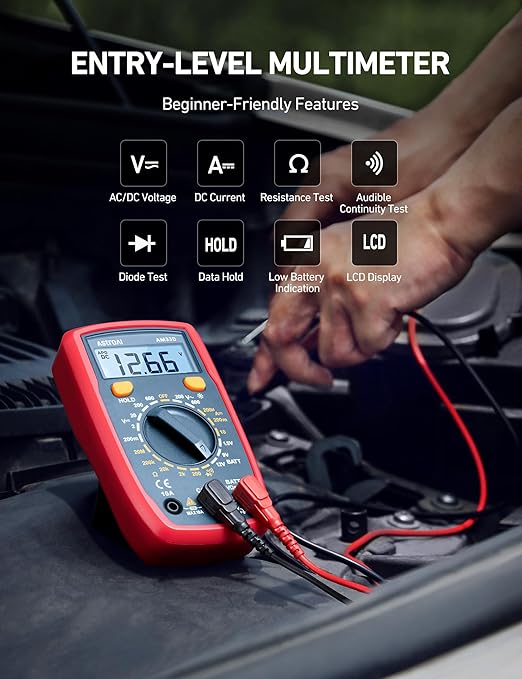 AstroAI Digital Multimeter Tester 2000 Counts with DC AC Voltmeter and Ohm Volt Amp Meter; Measures Voltage, Current, Resistance, Continuity and Diode, Blue