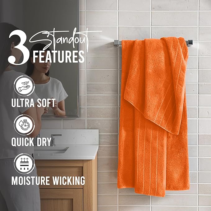 RIVERSIDE Pack of 4 Premium Extra Large Bath Towels 30 x 60 Inches, 100% Cotton, Super Soft & Highly Absorbent, Larger & Lighter Weight, Quicker to Dry, Perfect for Bathroom, Orange