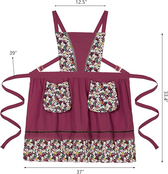 Pinknoke Kitchen Aprons for Women with Pockets Cute Vintage Chef Pinafore Apron for Gardening Cooking Baking Painting