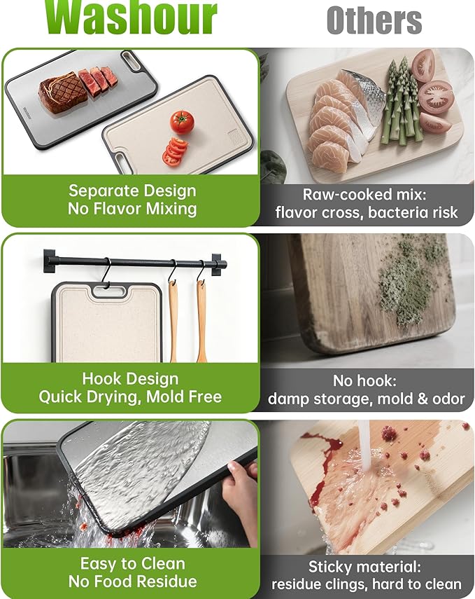 Titanium Cutting Boards for Kitchen, Non Toxic 2-in-1 Cutting Board Double Sided, Food Grade Chopping Boards for Fresh Meat Vegetable, Easy to Clean Large Size 16”×11”