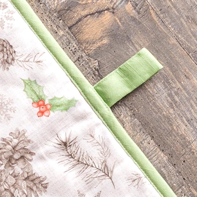 Maison d' Hermine Double Oven Mitt (7" x 35") 100% Cotton Heat Resistant BBQ Cooking Gloves with Loop for Thanksgiving Christmas Decorations Baking Cooking Barbeque Handling Hot Pan (Christmas Dew)