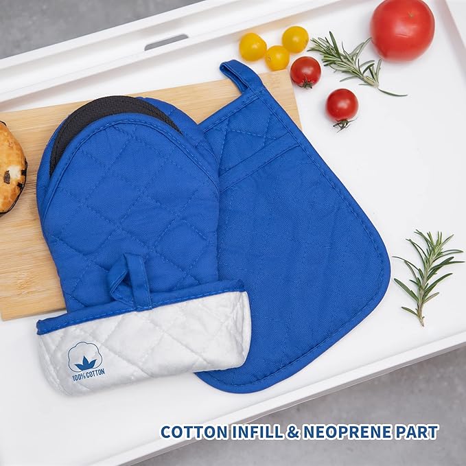 ARCLIBER Oven Mitts and Potholders, 4 PCS Heat Resistant Kitchen Gloves, Non-Slip Rubber Surface, Ideal for Cooking, Baking, Grilling, Barbecue,Navy Blue