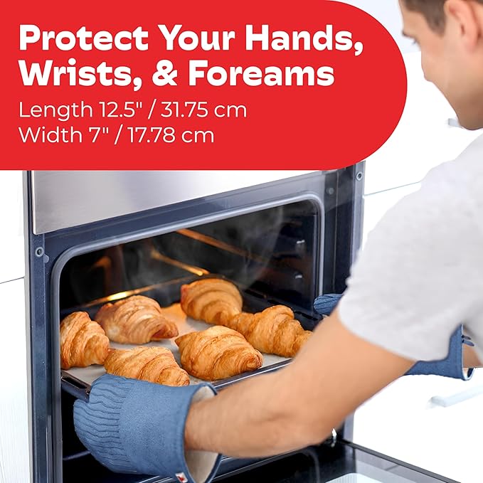 Big Red House - Silicone Oven Mitts - Blue Denim Set of 2-12.5" - Heat Resistant to 536 F / 280 C Kitchen Gloves - Professional Grade Protection Hot Cooking Baking