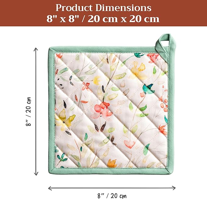 Maison d'Hermine Pot Holders 100% Cotton Heat Resistant Potholders 8" x 8" Hot Pads with Loop BBQ, Cooking, Baking, Grilling, Kitchen, Handling Hot Pans Spring/Summer (Pack of 1, Colmar)