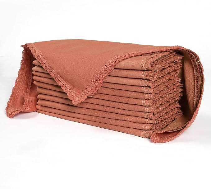 Ramanta Home Linen Flax Cloth Napkins Set of 24 Rust, 18x18 Inch | Easter Premium Cotton Linen Flax Lace Soft & Durable | Washable Ideal for Spring Basket Décor, Wedding, Party, Kitchen, Everyday Use
