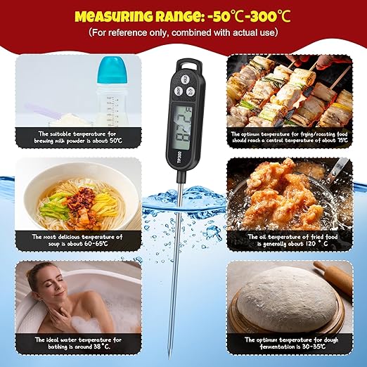Copkim 3 Pcs Instant Read Meat Thermometer with Long Probe 9.65 Inch Kitchen Cooking Food Candy Waterproof Digital Thermometer for BBQ Water Milk Yogurt Liquid Cooking (Black,White,Red)
