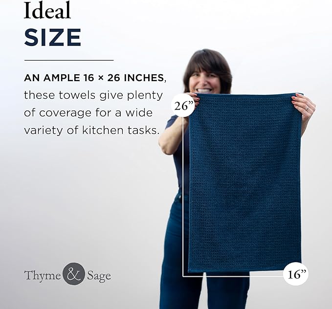 Thyme and Sage 100% Cotton Premium Turkish Kitchen Hand Towel Set, 16"x26", Ultra Absorbent, 350 GSM, Blueberry, Pack of 4