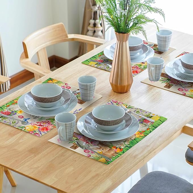 Easter Farmhouse Placemats Set Season Floral Faith Christian Place Mats Animals Kitchen Dining Table Decor 12 X 18 in