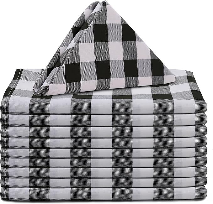 Your Chair Covers - 20 Inch Square Premium Polyester Cloth Napkins 10 Pack - Checkered Black, Oversized, Gingham Checkered Blue Napkin, Restaurant and Hotel Multi Use