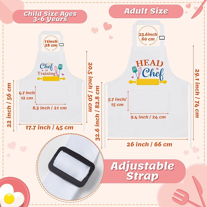 R HORSE 2Pcs Adults Kids Matching Apron Set - Parent and Child Adjustable Kitchen Apron with 2 Pockets - Mommy and Me Matching Gift for Women Kid Cooking Baking Painting Training Gardening