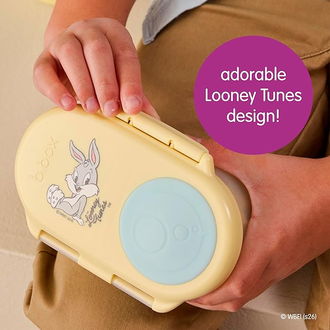 b.box Looney Tunes Snack Box - Leakproof Mini Bento Box for Kids & Toddlers, 2 Compartment Snack Containers for Kids, Lunch Containers, Dishwasher Safe, BPA Free, PFAS Free, Ages 4m+, 1 3/4 Cup
