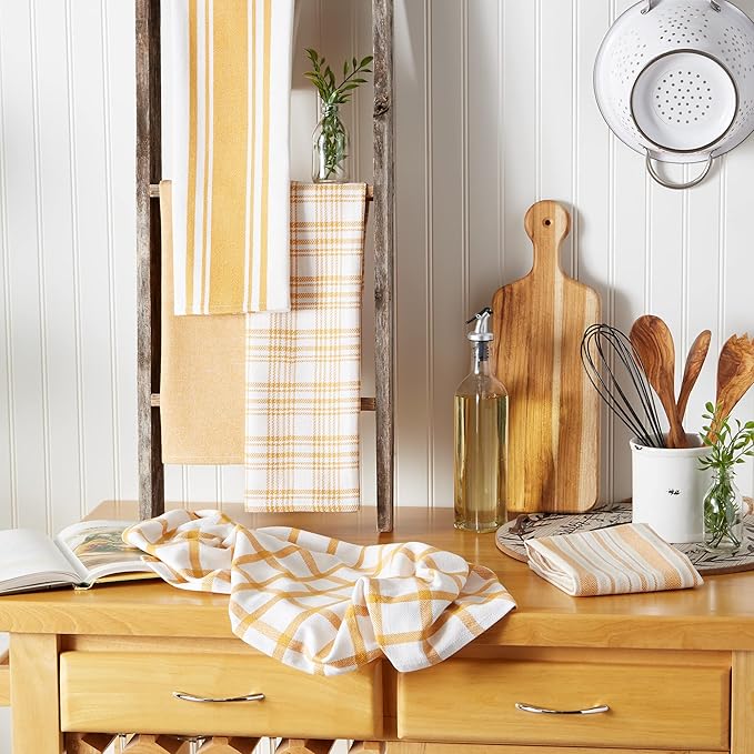 DII Assorted Woven, Kitchen Dishtowel Set, 18x28, Honey Gold, 5 Piece