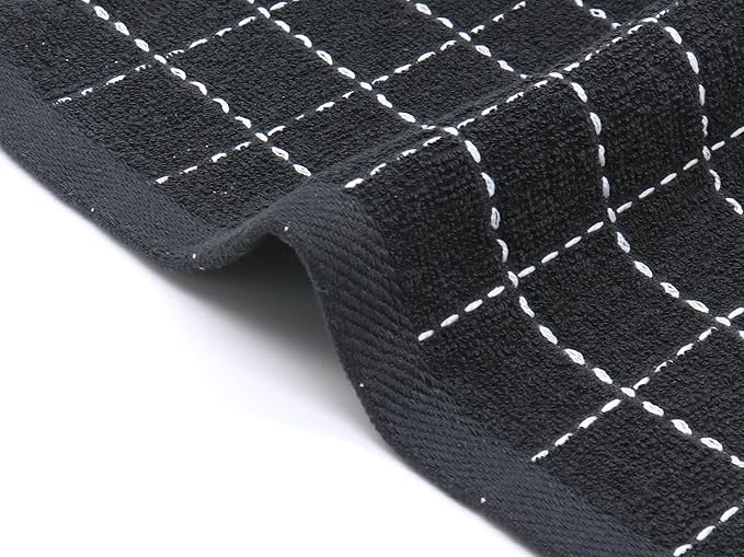 Cotton Terry Dish Cloths, Absorbent Dish Towels for Kitchen Drying, Soft Wash Cloths Multipurpose Dish Rags for Washing Dishes, 12 x 12 Inches, Set of 6 (Black)