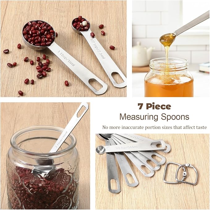 Set of 17 Measuring Cups and Spoons Set Stainless Steel Cup and Spoon Stainless Steel Nesting Measuring Cups and Spoons for Cooking & Baking, Silver