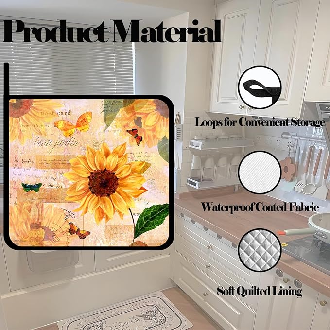 Sunflower Floral Pot Holders Set of 2,Kitchen Heat Resistant Potholder for Microwave Cooking Baking Oven and BBQ