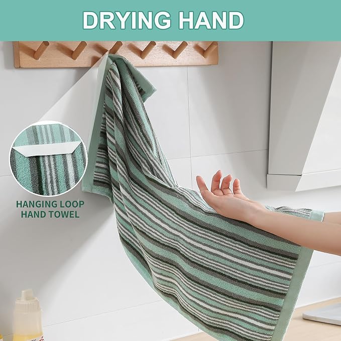 SALAS Premium Cotton Kitchen Dish Towels for Drying Dishes,Large Long 390GMS Hand Towels, Thick Highly Absorbent Dish Cloth Towel Sets with Hanging Loop, 16" X 26", 3 Pcs, Green