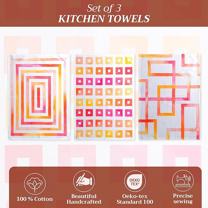 Maison d' Hermine Kitchen Towels Set of 3 100% Cotton 27.50" x 20" Reusable Cloth Tea Dish Towels Absorbent with Hanging Loop for Kitchen Gifts for Mothers Day Spring/Summer (Summer Maze)