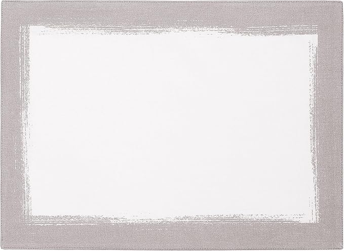 Elrene Home Fashions Villeroy & Boch Metallic Brushstroke Modern Linen Blend Placemat Set, 14 Inches x 20 Inches, Set of 4, White and Silver