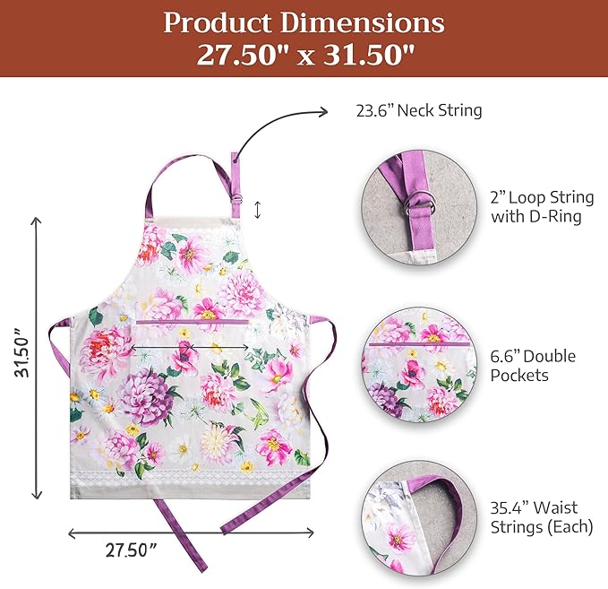 Maison d' Hermine 100% Cotton Apron for women with Pocket Kitchen Chef Apron for Men Cooking Mothers Day Gifts