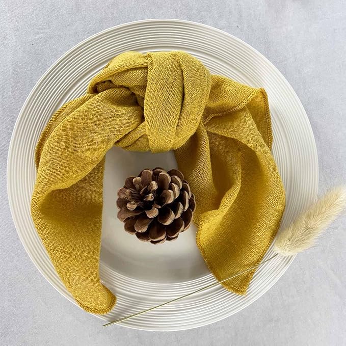 EHLDekol Gauze Cloth Napkins 6 Pack 16x16 Inches 100% Natural Soft Cotton Weddings Decorative Parties Family Everyday Use Bulk Linen Dinner Napkins (Gold/Yellow, 6 Pack)