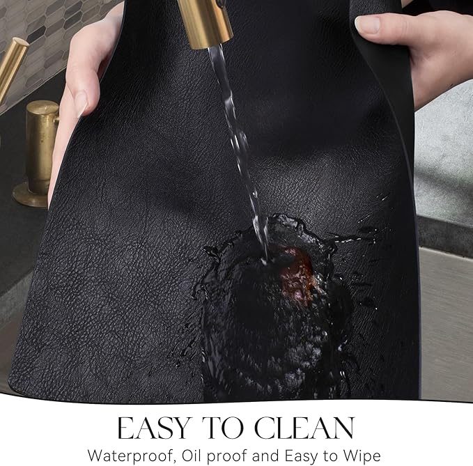 MOSAYT Vinyl Placemats Set of 6-12 X 17 Inch - Faux Leather 100% Waterproof Oil-Proof Wipeable PU Place Mats, Heat Resistant Reversible Table Mats for Kitchen, Dining, Outdoor (Black)