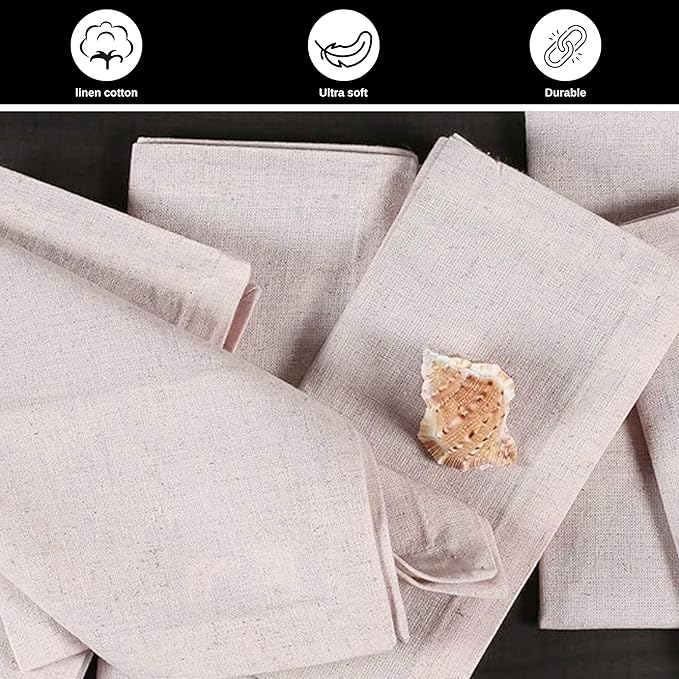 Linen Flax Cotton Cloth Dinner Napkins Set of 12 – 18x18 Natural Hemstitched Reusable Fabric Napkins for Weddings, Parties, Dinners & Table Décor – Elegant & Durable Bedding Craft